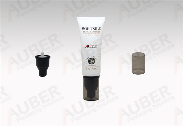 D30mm white airless pump tubes with color transparent cap for Sunscream