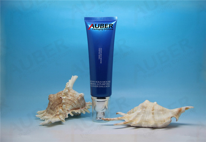 D35mm Bright Ocean Blue Airless Cosmetic Pump Tube with Acrylic Cap