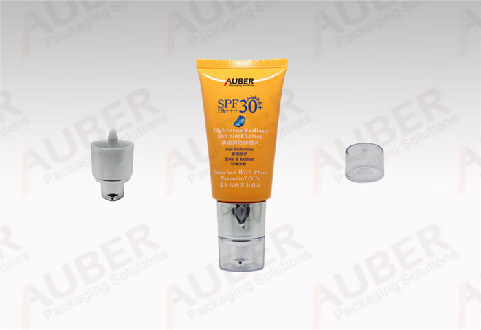 D35mm orange pump tube packaging with transparent cap for Sun Block Lotion