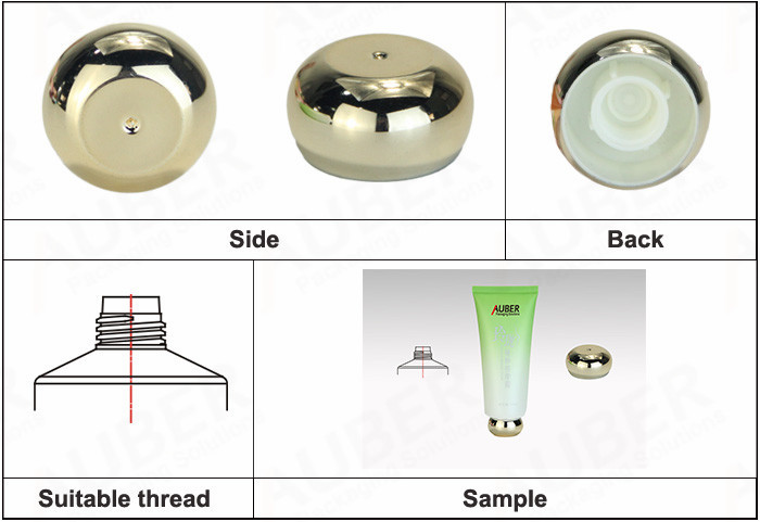 Metalized Elliptical Ball Screw On Cap for Round Skincare Tube in Dia.40mm